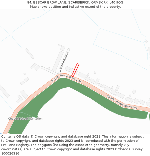 84, BESCAR BROW LANE, SCARISBRICK, ORMSKIRK, L40 9QG: Location map and indicative extent of plot