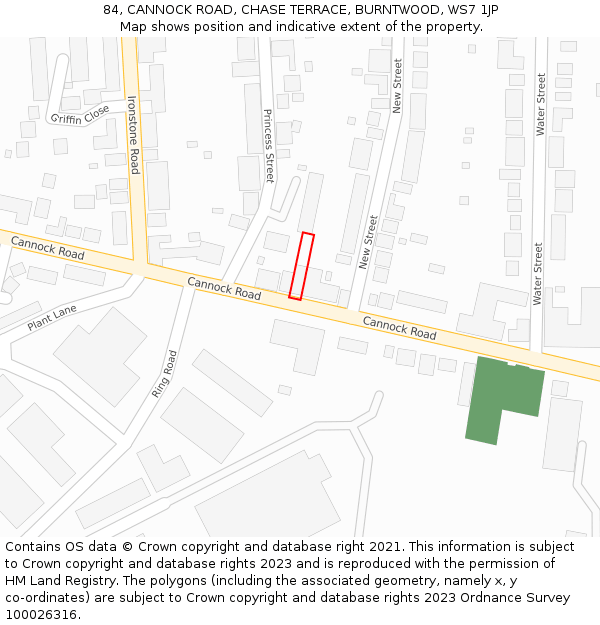 84, CANNOCK ROAD, CHASE TERRACE, BURNTWOOD, WS7 1JP: Location map and indicative extent of plot