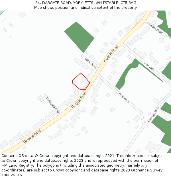 84, DARGATE ROAD, YORKLETTS, WHITSTABLE, CT5 3AG: Location map and indicative extent of plot