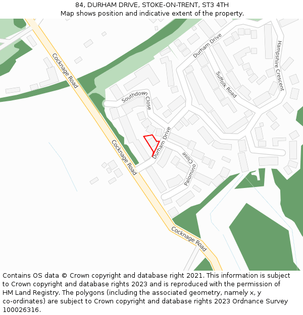 84, DURHAM DRIVE, STOKE-ON-TRENT, ST3 4TH: Location map and indicative extent of plot