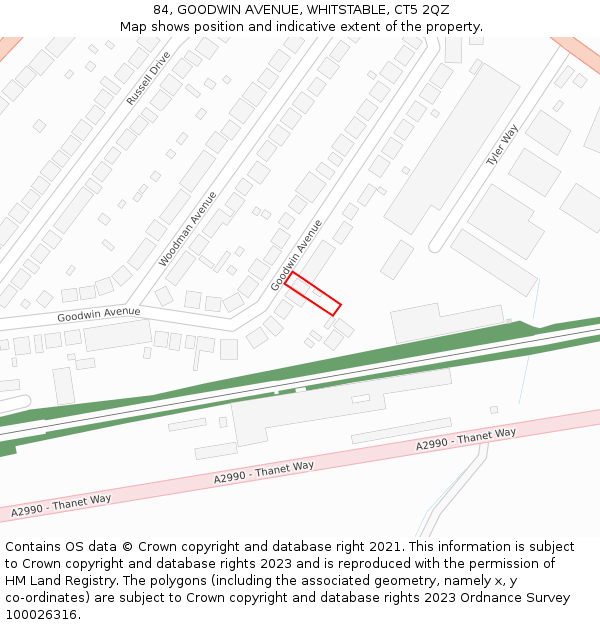 84, GOODWIN AVENUE, WHITSTABLE, CT5 2QZ: Location map and indicative extent of plot