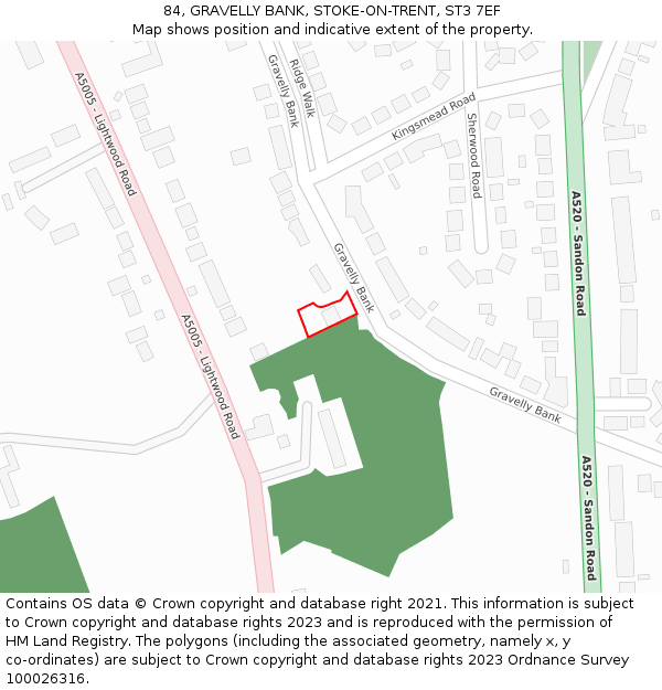 84, GRAVELLY BANK, STOKE-ON-TRENT, ST3 7EF: Location map and indicative extent of plot