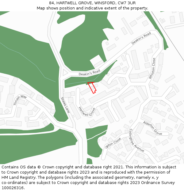 84, HARTWELL GROVE, WINSFORD, CW7 3UR: Location map and indicative extent of plot