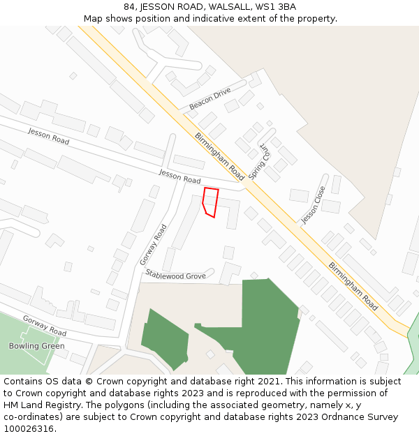 84, JESSON ROAD, WALSALL, WS1 3BA: Location map and indicative extent of plot