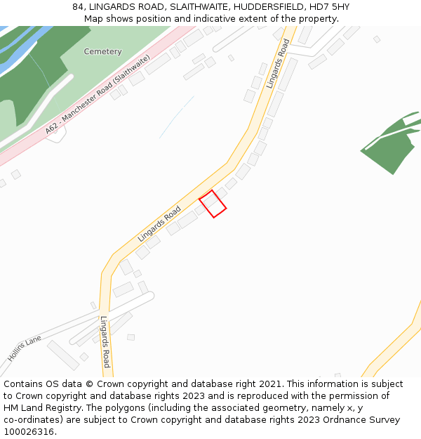 84, LINGARDS ROAD, SLAITHWAITE, HUDDERSFIELD, HD7 5HY: Location map and indicative extent of plot