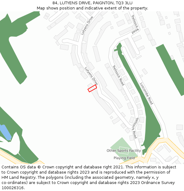 84, LUTYENS DRIVE, PAIGNTON, TQ3 3LU: Location map and indicative extent of plot