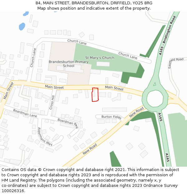 84, MAIN STREET, BRANDESBURTON, DRIFFIELD, YO25 8RG: Location map and indicative extent of plot