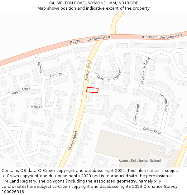 84, MELTON ROAD, WYMONDHAM, NR18 0DE: Location map and indicative extent of plot