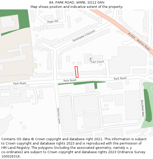 84, PARK ROAD, WARE, SG12 0AN: Location map and indicative extent of plot