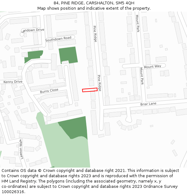 84, PINE RIDGE, CARSHALTON, SM5 4QH: Location map and indicative extent of plot