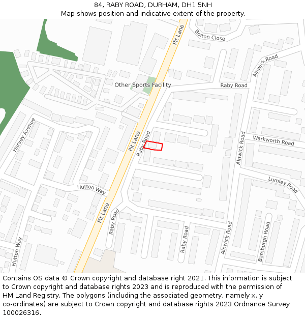 84, RABY ROAD, DURHAM, DH1 5NH: Location map and indicative extent of plot