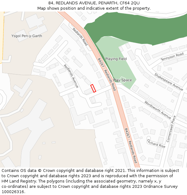 84, REDLANDS AVENUE, PENARTH, CF64 2QU: Location map and indicative extent of plot