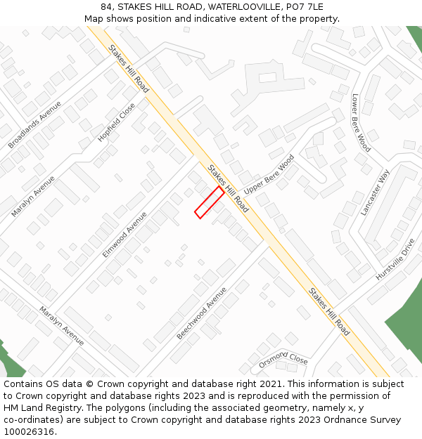 84, STAKES HILL ROAD, WATERLOOVILLE, PO7 7LE: Location map and indicative extent of plot