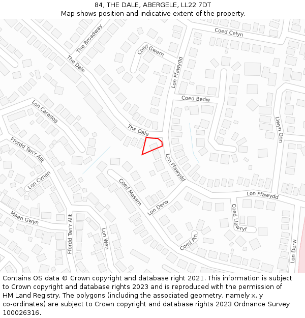 84, THE DALE, ABERGELE, LL22 7DT: Location map and indicative extent of plot