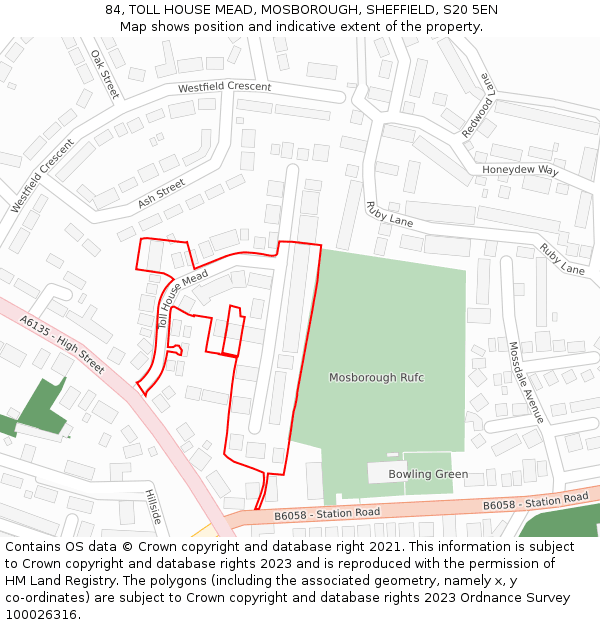 84, TOLL HOUSE MEAD, MOSBOROUGH, SHEFFIELD, S20 5EN: Location map and indicative extent of plot