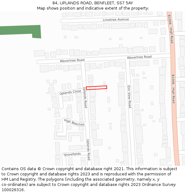 84, UPLANDS ROAD, BENFLEET, SS7 5AY: Location map and indicative extent of plot