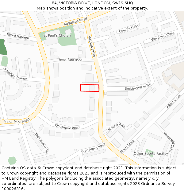 84, VICTORIA DRIVE, LONDON, SW19 6HQ: Location map and indicative extent of plot