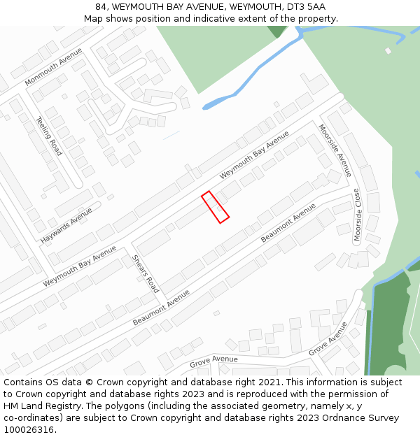 84, WEYMOUTH BAY AVENUE, WEYMOUTH, DT3 5AA: Location map and indicative extent of plot