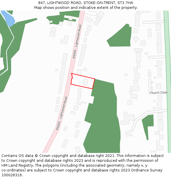 847, LIGHTWOOD ROAD, STOKE-ON-TRENT, ST3 7HA: Location map and indicative extent of plot