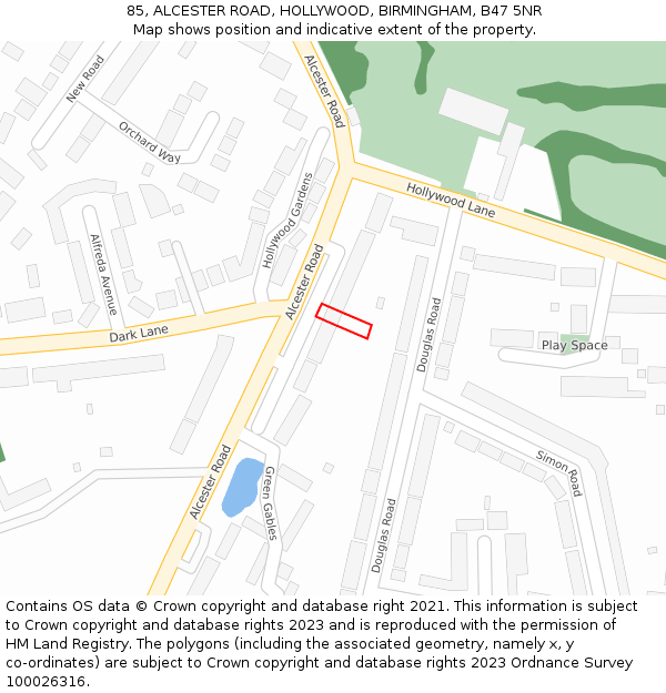 85, ALCESTER ROAD, HOLLYWOOD, BIRMINGHAM, B47 5NR: Location map and indicative extent of plot