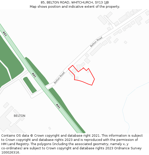 85, BELTON ROAD, WHITCHURCH, SY13 1JB: Location map and indicative extent of plot