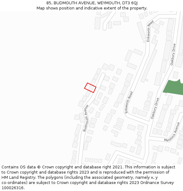85, BUDMOUTH AVENUE, WEYMOUTH, DT3 6QJ: Location map and indicative extent of plot