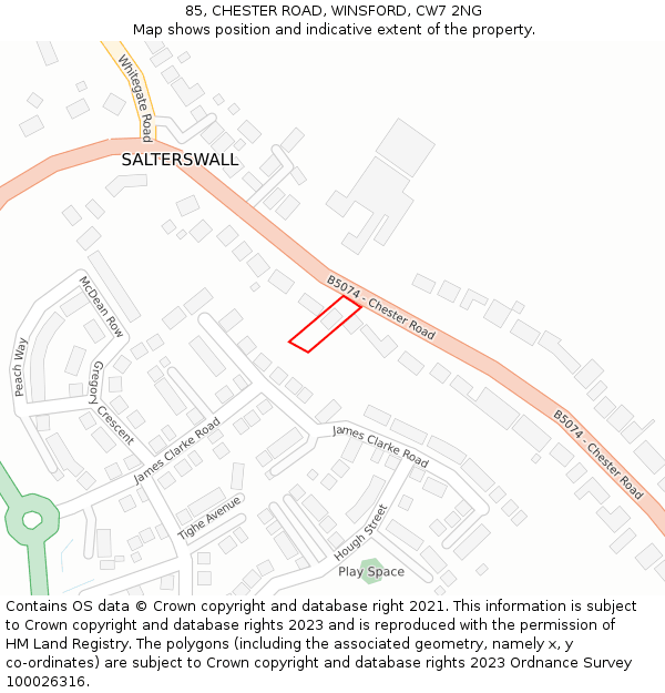 85, CHESTER ROAD, WINSFORD, CW7 2NG: Location map and indicative extent of plot
