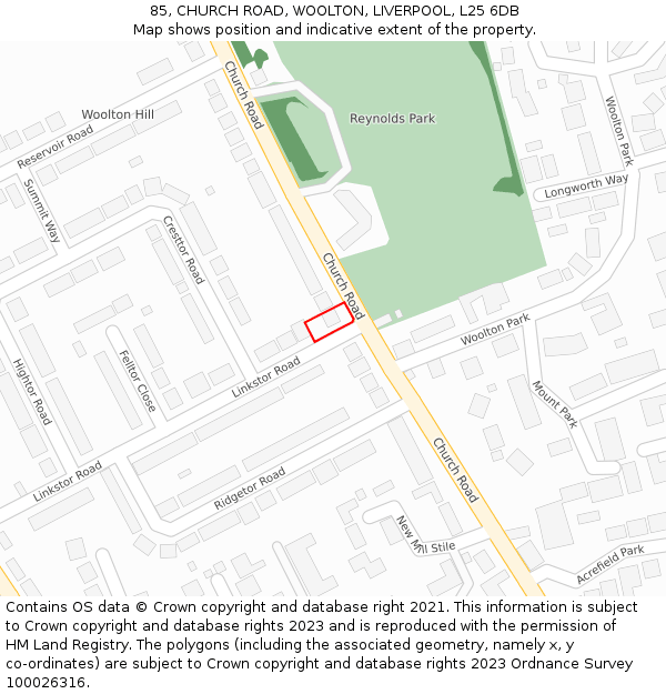 85, CHURCH ROAD, WOOLTON, LIVERPOOL, L25 6DB: Location map and indicative extent of plot