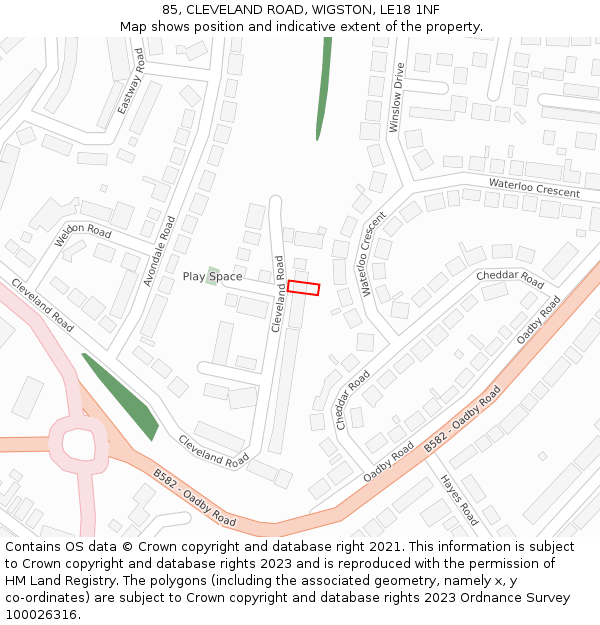 85, CLEVELAND ROAD, WIGSTON, LE18 1NF: Location map and indicative extent of plot