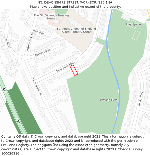 85, DEVONSHIRE STREET, WORKSOP, S80 1NA: Location map and indicative extent of plot