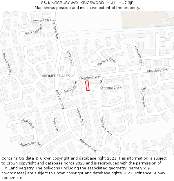 85, KINGSBURY WAY, KINGSWOOD, HULL, HU7 3JE: Location map and indicative extent of plot