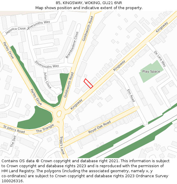 85, KINGSWAY, WOKING, GU21 6NR: Location map and indicative extent of plot