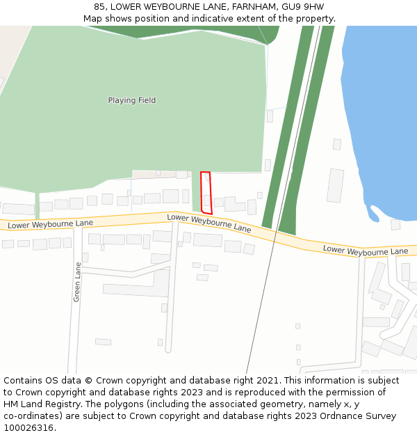85, LOWER WEYBOURNE LANE, FARNHAM, GU9 9HW: Location map and indicative extent of plot
