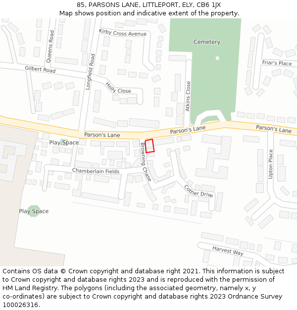 85, PARSONS LANE, LITTLEPORT, ELY, CB6 1JX: Location map and indicative extent of plot