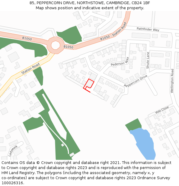85, PEPPERCORN DRIVE, NORTHSTOWE, CAMBRIDGE, CB24 1BF: Location map and indicative extent of plot