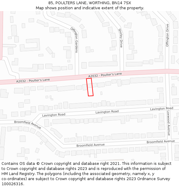 85, POULTERS LANE, WORTHING, BN14 7SX: Location map and indicative extent of plot