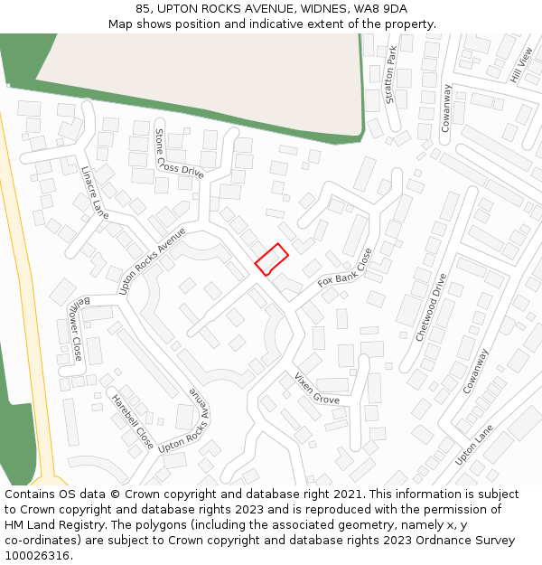 85, UPTON ROCKS AVENUE, WIDNES, WA8 9DA: Location map and indicative extent of plot