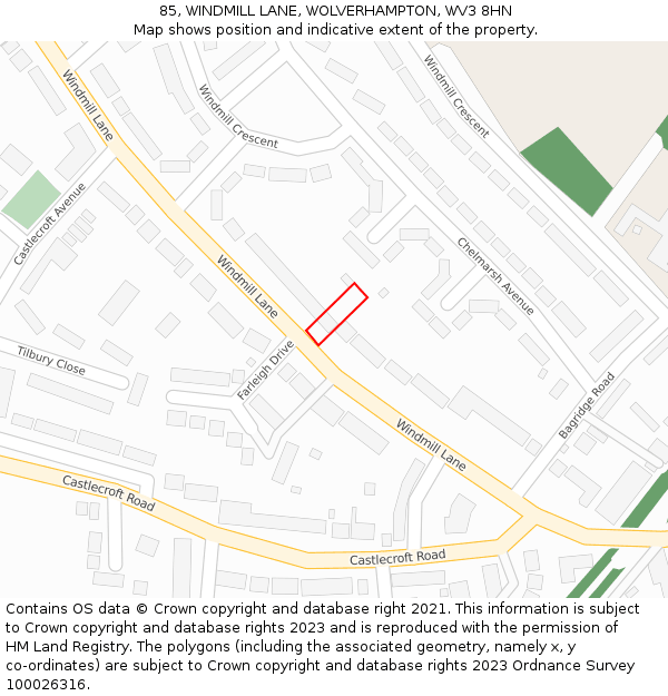85, WINDMILL LANE, WOLVERHAMPTON, WV3 8HN: Location map and indicative extent of plot