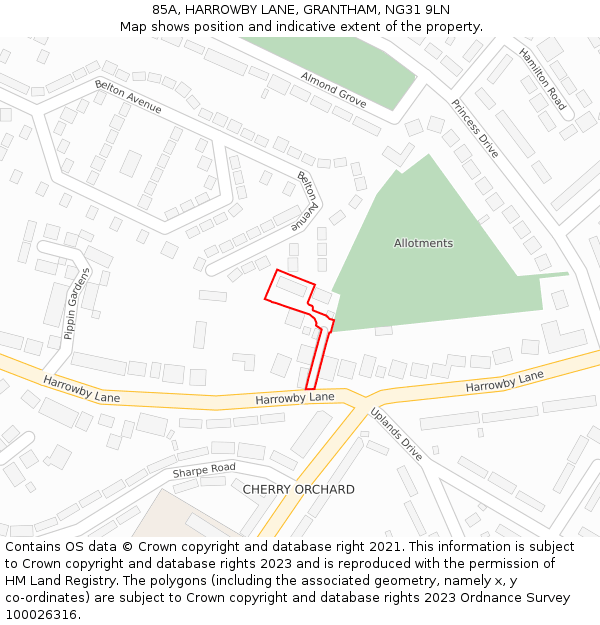 85A, HARROWBY LANE, GRANTHAM, NG31 9LN: Location map and indicative extent of plot