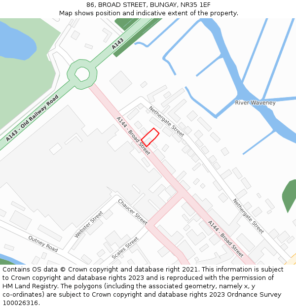 86, BROAD STREET, BUNGAY, NR35 1EF: Location map and indicative extent of plot