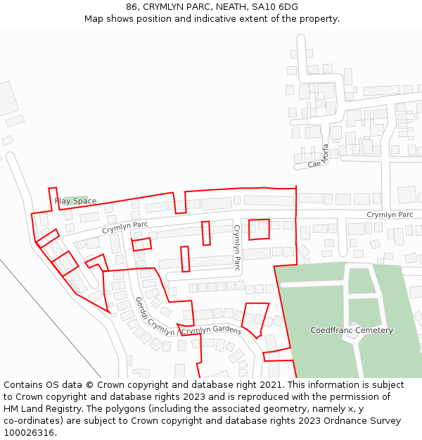 86, CRYMLYN PARC, NEATH, SA10 6DG: Location map and indicative extent of plot