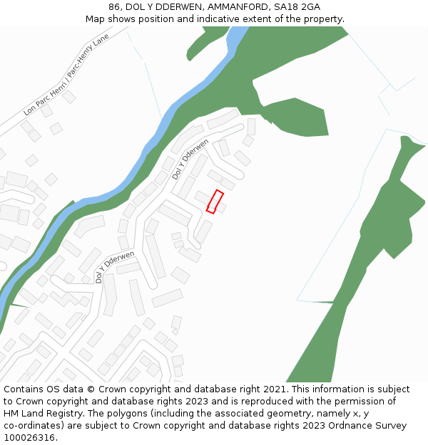 86, DOL Y DDERWEN, AMMANFORD, SA18 2GA: Location map and indicative extent of plot