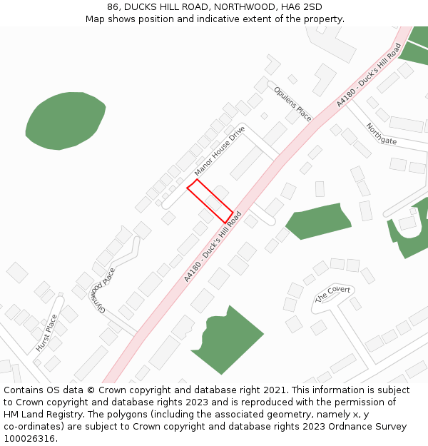 86, DUCKS HILL ROAD, NORTHWOOD, HA6 2SD: Location map and indicative extent of plot