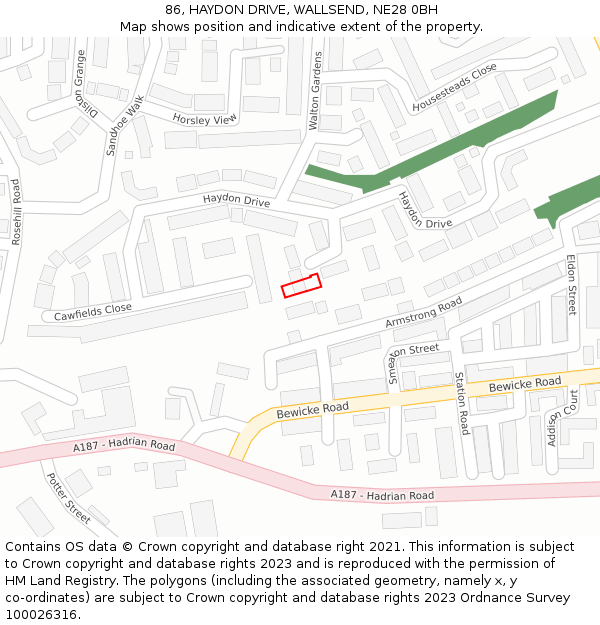 86, HAYDON DRIVE, WALLSEND, NE28 0BH: Location map and indicative extent of plot