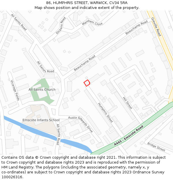 86, HUMPHRIS STREET, WARWICK, CV34 5RA: Location map and indicative extent of plot