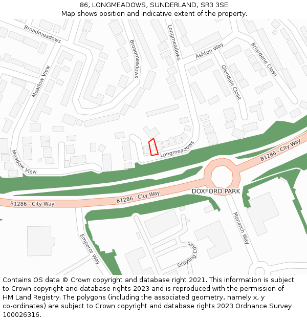 86, LONGMEADOWS, SUNDERLAND, SR3 3SE: Location map and indicative extent of plot