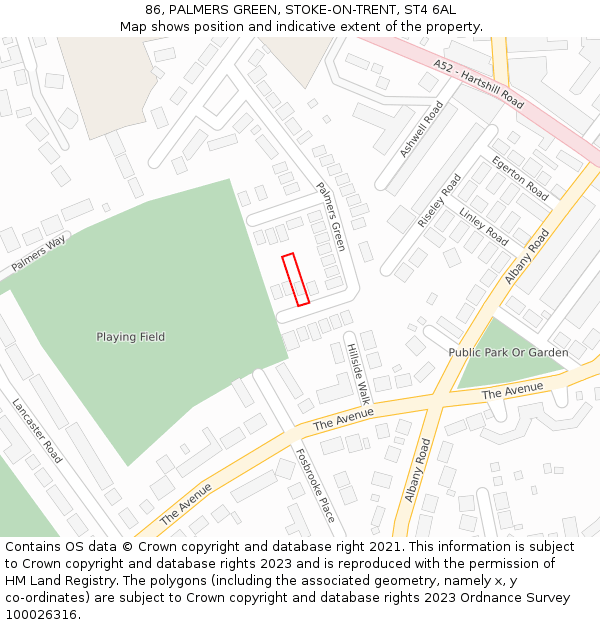 86, PALMERS GREEN, STOKE-ON-TRENT, ST4 6AL: Location map and indicative extent of plot