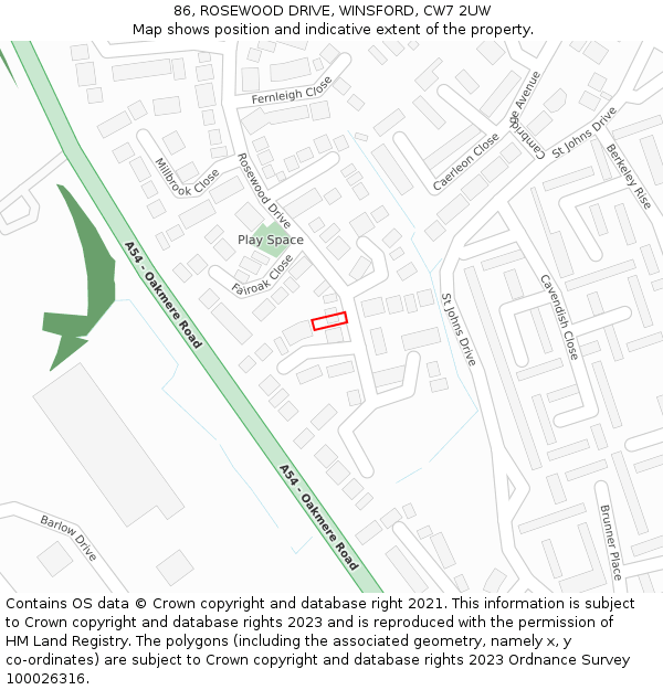 86, ROSEWOOD DRIVE, WINSFORD, CW7 2UW: Location map and indicative extent of plot
