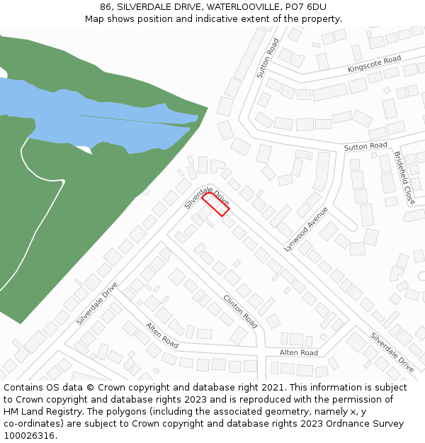 86, SILVERDALE DRIVE, WATERLOOVILLE, PO7 6DU: Location map and indicative extent of plot