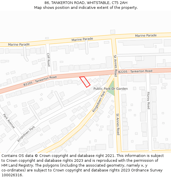 86, TANKERTON ROAD, WHITSTABLE, CT5 2AH: Location map and indicative extent of plot